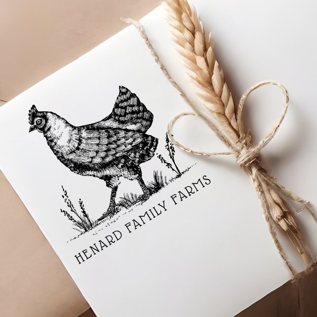 Rustikale, Vintage Sketch-Bauernhof Permastempel (Rustic Vintage Sketch Style Farm Hen/Rooster Self-inking Stamp)