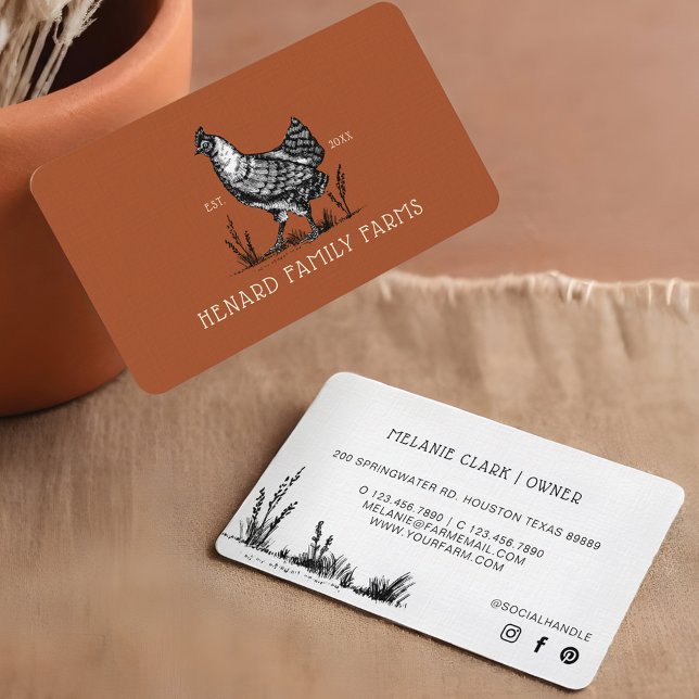 Rustikale Vintage Sketch Farm Hen Burnt Red Visitenkarte (Rustic Vintage Sketch Farm Hen Burnt Red Business Card)