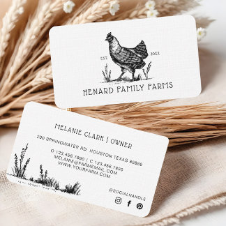 Rustikale Vintage Sketch Farm Hen Dusty White Visitenkarte