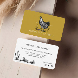 Rustikale Vintage Sketch Farm Hen Mustard Gold Yel Visitenkarte