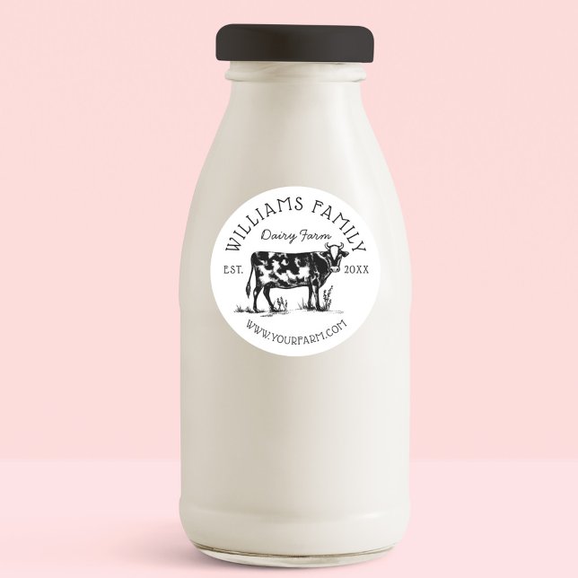 Rustikale Vintage Sketch Farm Milchkühe Weiß Runder Aufkleber (Rustic Vintage Sketch Farm Dairy Cow White Classic Round Sticker)