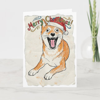 Rustikale Vintage-Skizze Shiba Inu Weihnachten Hun Karte