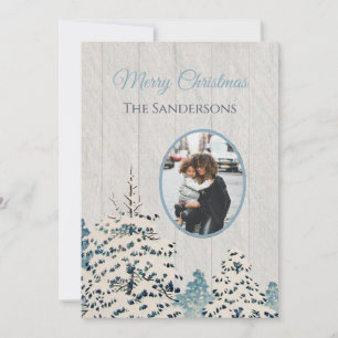 Rustikale Vintage Snowy Woods Foto Weihnachtskarte Feiertagskarte