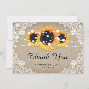Rustikale Vintage Sonnenblume Hochzeit Danke Karte