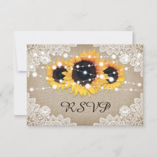 Rustikale Vintage Sonnenblumen Hochzeit RSVP Karte