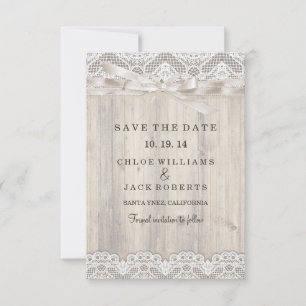 Rustikale Vintage-Spitze- und Holz-Hochzeit Save T The Date