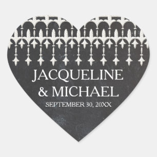 Rustikale Vintage Spitzen-Halbpension Herz-Typogra Herz-Aufkleber