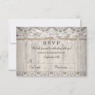 Rustikale Vintage-Spitzen-Holz-Hochzeitslichter RS RSVP Karte