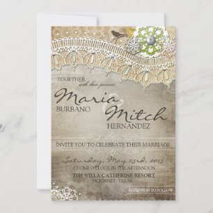Rustikale Vintage Spitzen Not Hochzeit Einladung