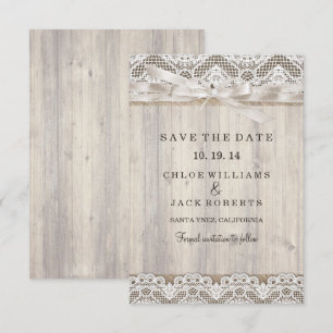 Rustikale Vintage Spitzen- und Holzhochzeit retten Save The Date