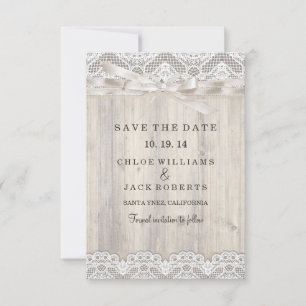Rustikale Vintage Spitzen- und Holzhochzeit retten Save The Date