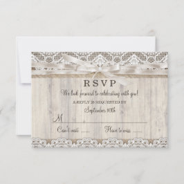 Rustikale Vintage Spitzen- und Holzhochzeit RSVP Karte