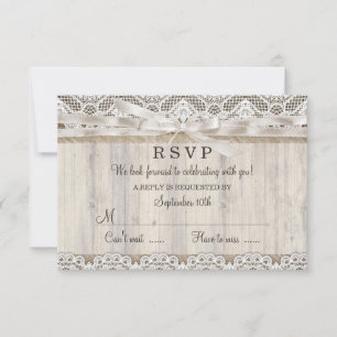 Rustikale Vintage Spitzen- und Holzhochzeit RSVP Karte