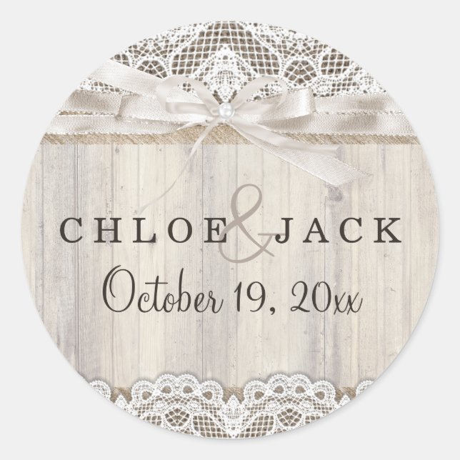Rustikale Vintage Spitzen- und Holzwahlaufkleber Runder Aufkleber (Vorderseite)