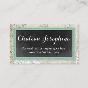 Rustikale Vintage Tafel gemaltes Aqua auf Damast Visitenkarte