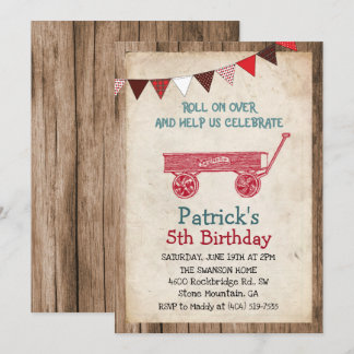 Rustikale Vintage Wagenjunge zum Geburtstag Einlad Einladung