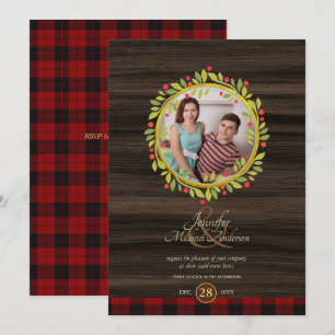 Rustikale Vintage-Weihnachts-Foto-Buff-Plaid für j Einladung