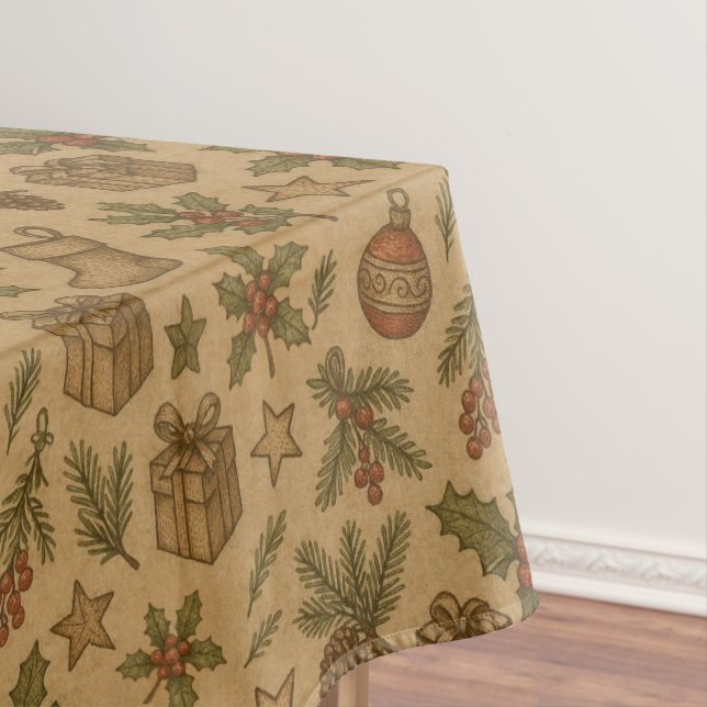 Rustikale, vintage Weihnachtsmusterung Tischdecke (Beispiel)