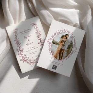 Rustikale Vintage-Wein-Blumen-Linienkunst-Hochzeit Save The Date