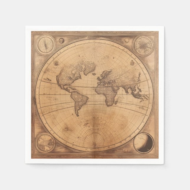 Rustikale Vintage Weltkarte Globe (2) Serviette (Vorderseite)