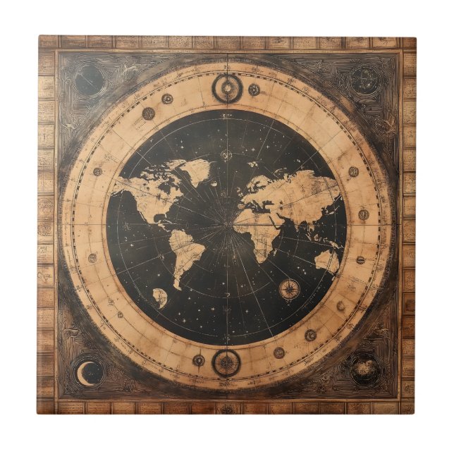 Rustikale Vintage Weltkarte Globe (4) Fliese (Vorderseite)