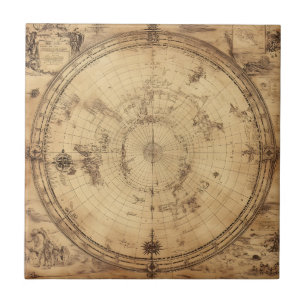 Rustikale Vintage Weltkarte Globe (4) Fliese