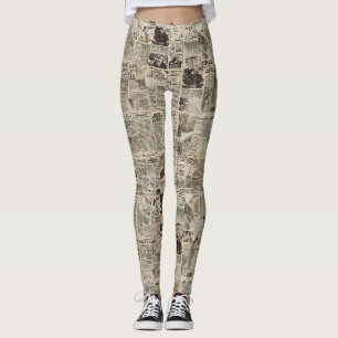 Rustikale Vintage-Zeitungs-Patchwork-Collage Leggings