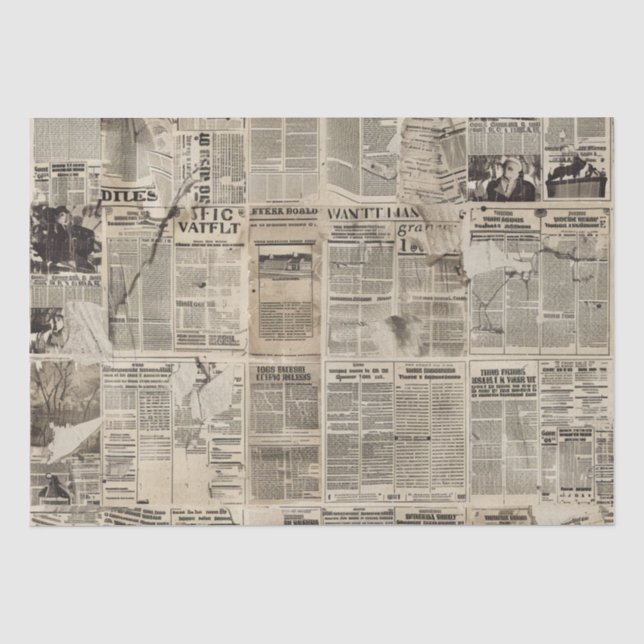 Rustikale Vintage-Zeitungs-Patchwork-Collage Seidenpapier (Vorderseite)