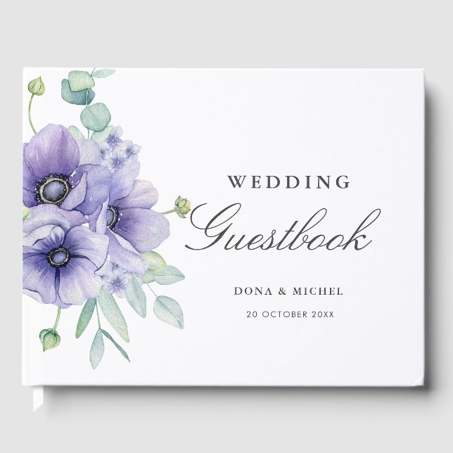 Rustikale Violet Summer Wild Floral Wedding Gästebuch (Vorderseite)