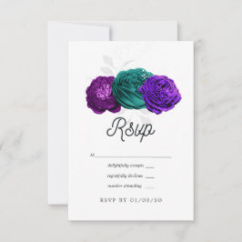 Rustikale Violett- und Türkisblütenhochzeit RSVP Karte