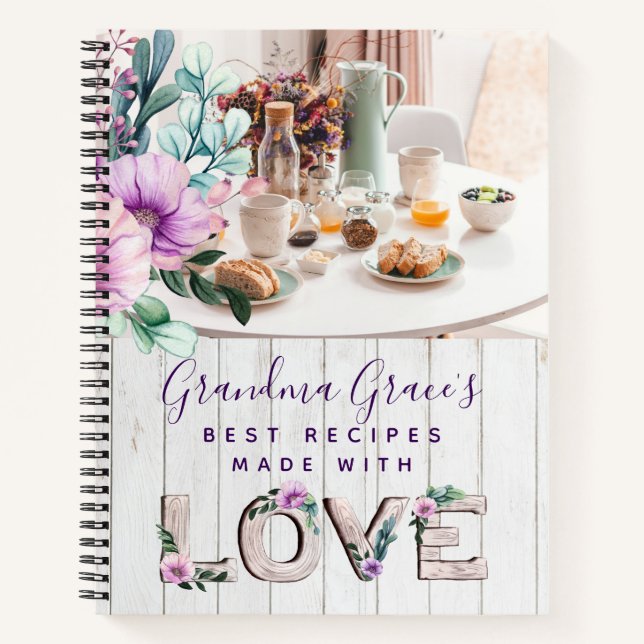 Rustikale violette Blumen Rezept Buch für Großmutt (Vorderseite)