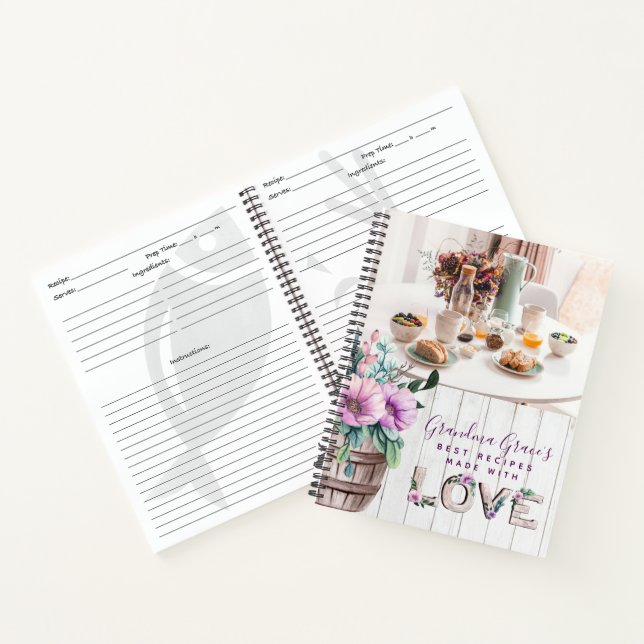 Rustikale violette Blumen Rezept Buch für Großmutt (Innenseite)