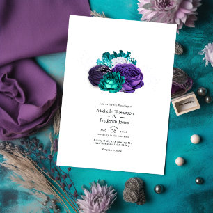 Rustikale Violette und Türkisfarbene Hochzeit Einladung