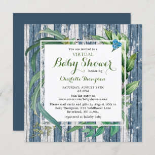 Rustikale Virtual Baby Dusche Aquarell Grün Blüte Einladung