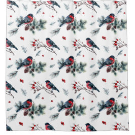 Rustikale Vögel Berries Kiefernzapfen und Zweige | Duschvorhang