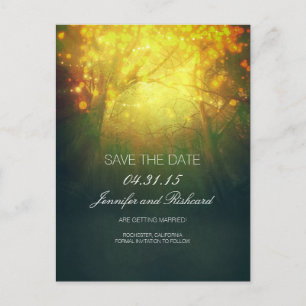 Rustikale Waldbaum-Lichter Save the Date Ankündigungspostkarte