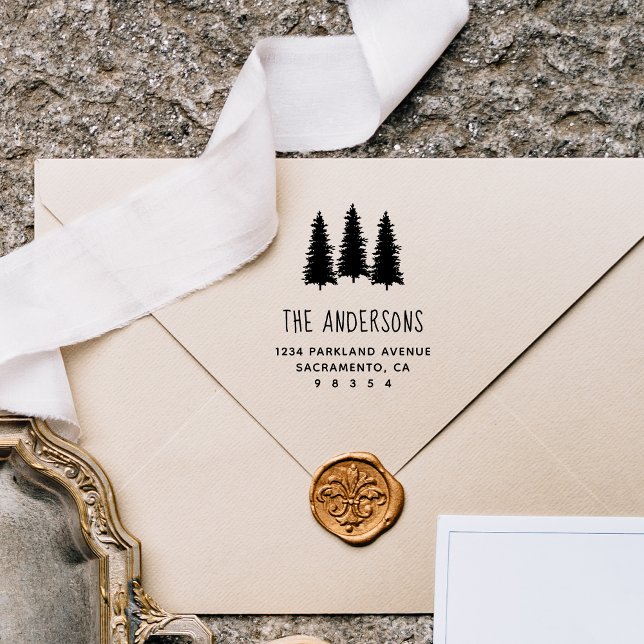 Rustikale Waldbaumen Familienname Rücksendeadresse Permastempel (Von Creator hochgeladen)