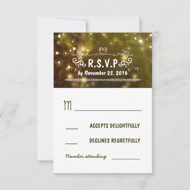 rustikale waldbezaubernde Hochzeitskarten RSVP (Vorderseite)