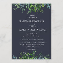 Rustikale Wälder Foliage Border Navy Blue Wedding