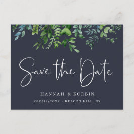 Rustikale Wälder Foliage Navy Blau Save the Date Ankündigungspostkarte