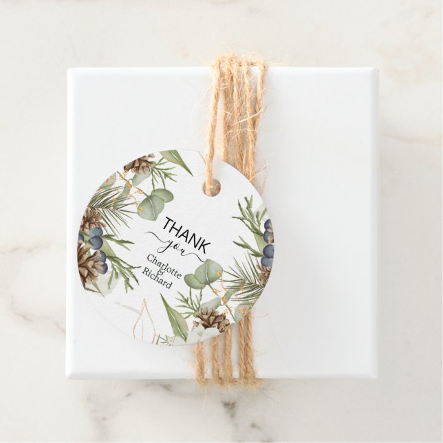 Rustikale Wälder Grün & Pinecones Gefälligkeitstag Geschenkanhänger (Beispiel)