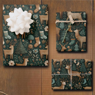 Rustikale Waldhirsche & Christbaum Geschenkpapier Set