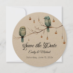 Rustikale Waldlandliebe Vögel Feier Save The Date