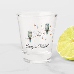 Rustikale Waldlandliebe Vögel Feier Schnapsglas