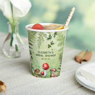 Rustikale Waldlandschaft Pilze Pilze Fungi Ferns Pappbecher