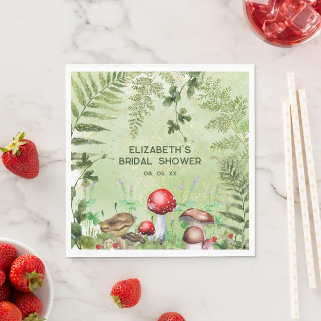 Rustikale Waldlandschaft Pilze Pilze Fungi Ferns Serviette (Beispiel)