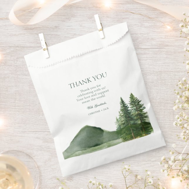 Rustikale Waldlandschaft Pinienwald Hochzeit Danke Geschenktütchen (Ausgeschnitten)