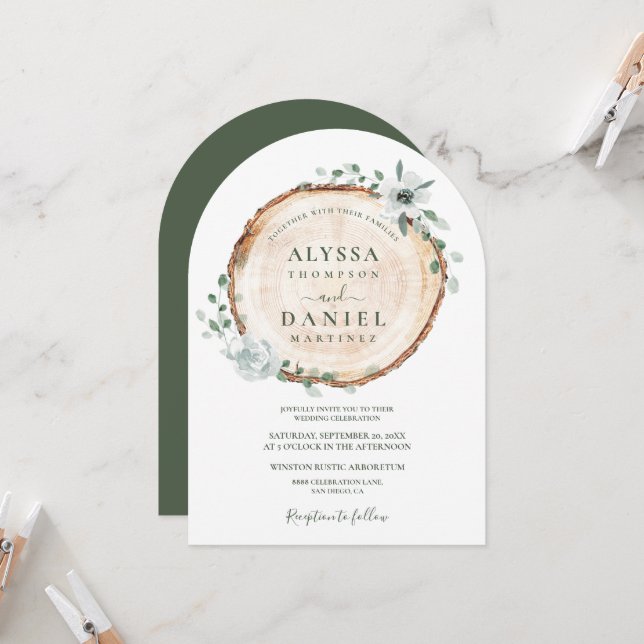 Rustikale Waldlandschaft Wasserfarbenblütenhochzei Einladung (Vorderseite/Rückseite Beispiel)