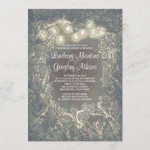 Rustikale Waldschnur beleuchtet Proben-Abendessen Einladung