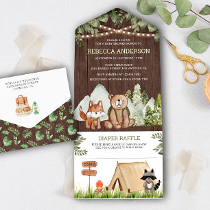 Rustikale Waldtiere Camping Baby Shower All In One Einladung